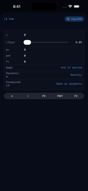 TVM detail card, mortgage scenario
