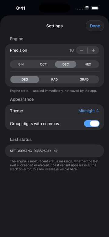 Settings sheet