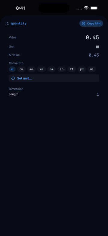 Units picker showing length category